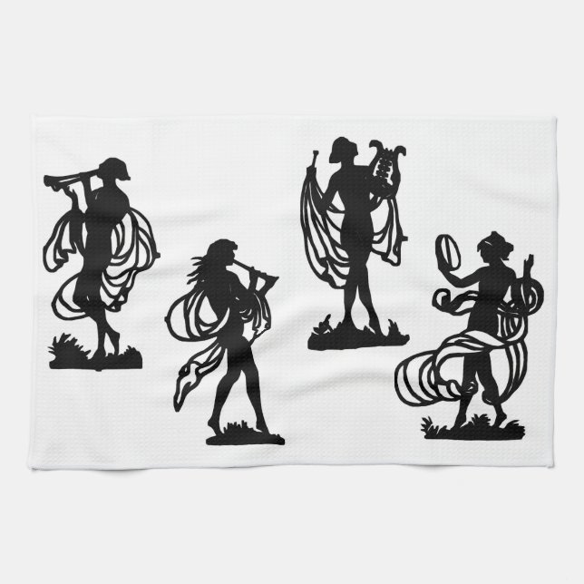 ancient Greek silhouettes of the Muses print Kitchen Towel (Horizontal)