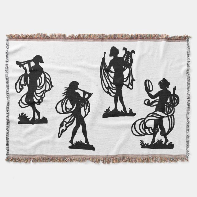 ancient Greek silhouettes of the Muses print Throw Blanket (Front)