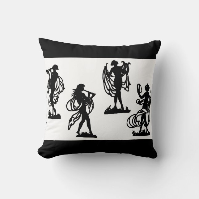 ancient Greek silhouettes of the Muses print Throw Pillow (Front)