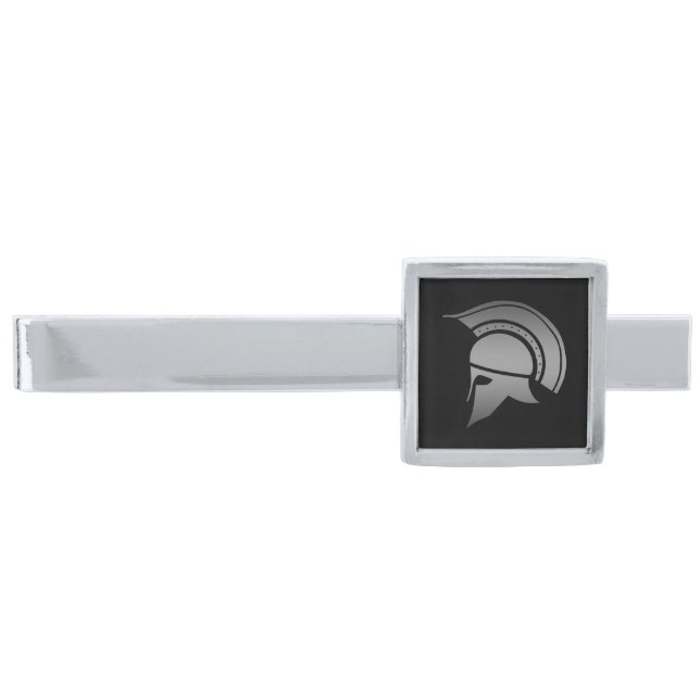 Ancient Greek Spartan Helmet Silver Finish Tie Clip (Front)