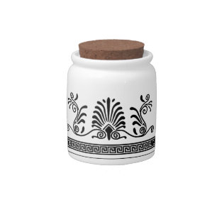 Ancient Greek Style Black and White Floral Design Candy Jar