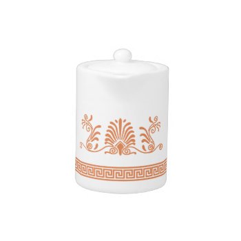 Ancient Greek Style White And Orange Floral Design Teapot by inspirationzstore at Zazzle
