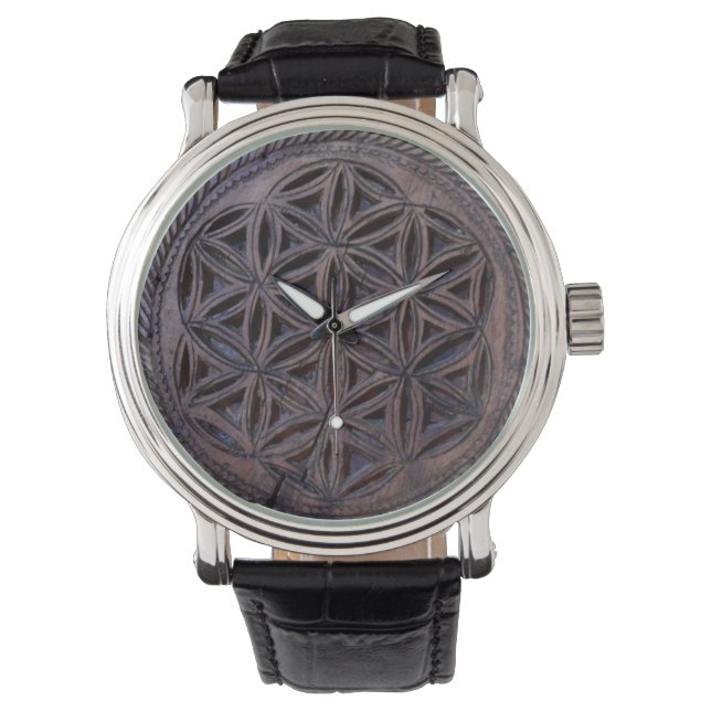 ancient greek symbol wood ethnic flower motif carv watch (Front)