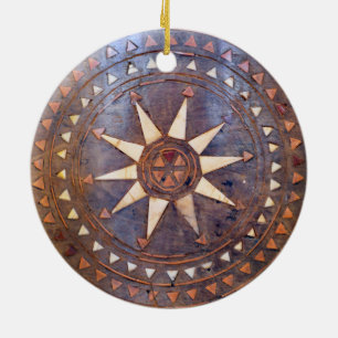 ancient greek symbol wood ethnic sun motif carved ceramic ornament