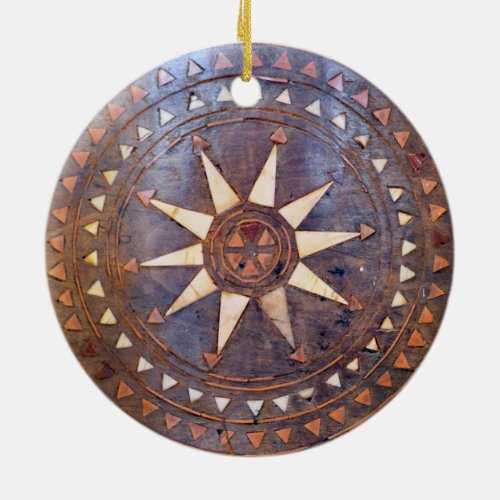 ancient greek symbol wood ethnic sun motif carved ceramic ornament