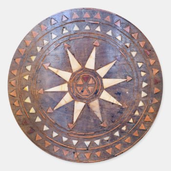 Ancient Greek Symbol Wood Ethnic Sun Motif Carved Classic Round Sticker by tony4urban at Zazzle