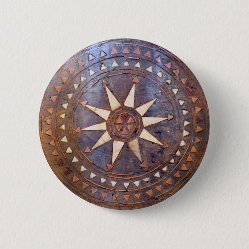 ancient greek symbol wood ethnic sun motif carved pinback button