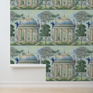 Ancient Greek Temple Garden Macaw Bird Pixie Green