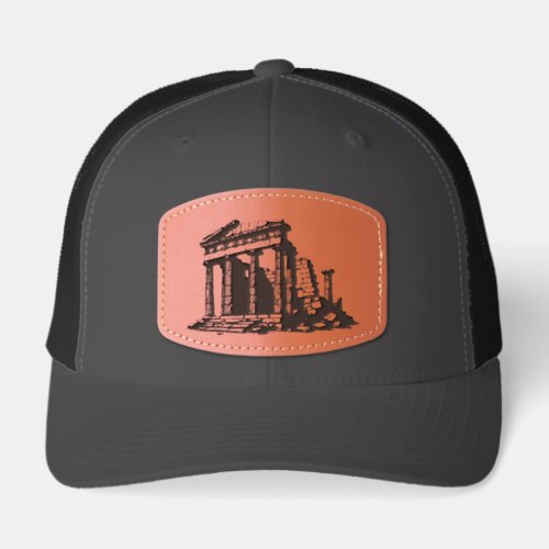 Ancient Greek Temple Retro Leather Patch Trucker Hat