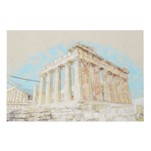 Ancient Greek Temple Ruins Sketch – Athens Greece  Faux Canvas Print (Front)