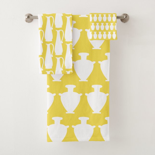 Ancient Greek White Vases Jars Pattern Towels Set (Insitu)