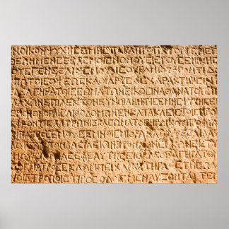 ancient Greek writing chiseled on stone Poster