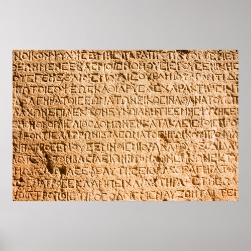 ancient Greek writing chiseled on stone Poster