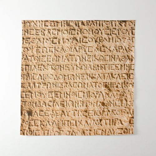 ancient Greek writing chiseled on stone Tapestry
