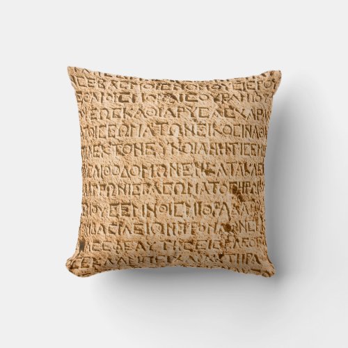 ancient Greek writing chiseled on stone Throw Pillow