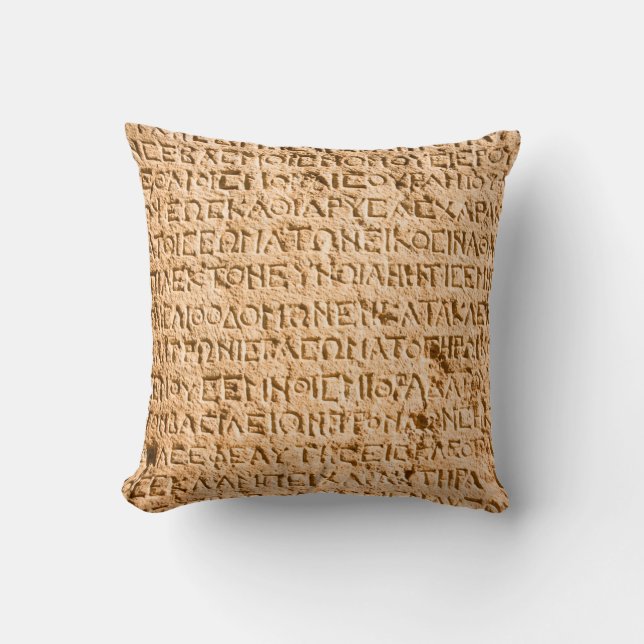 ancient Greek writing chiseled on stone Throw Pillow (Front)
