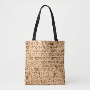 ancient Greek writing chiseled on stone Tote Bag