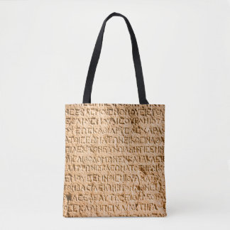 ancient Greek writing chiseled on stone Tote Bag