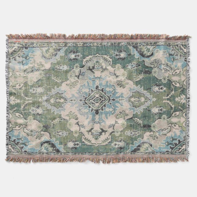 Ancient green carpet throw blanket (Front)