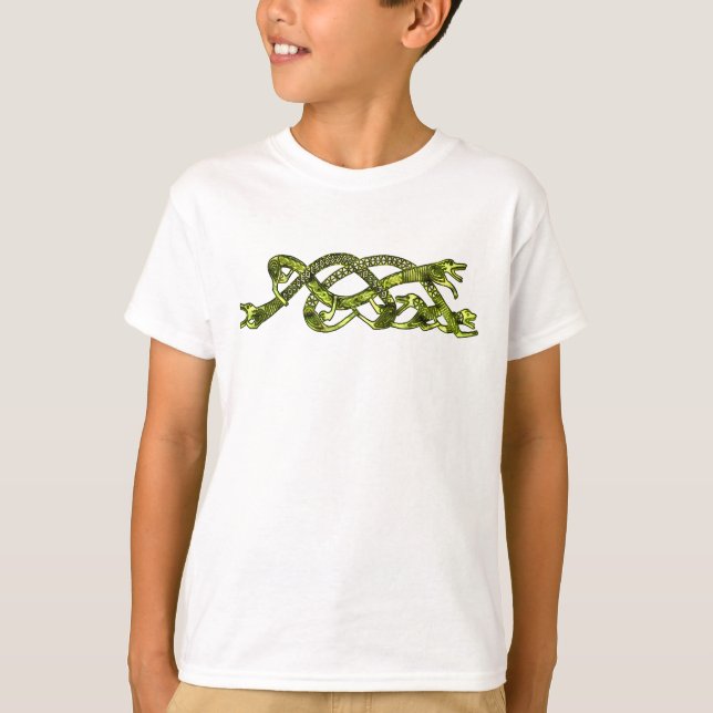 Ancient Green Entwined Viking Snakes Tshirt (Front)