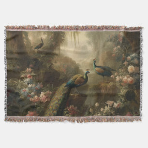 Ancient Grove Peacock Trio Manor Tapestry Throw Blanket