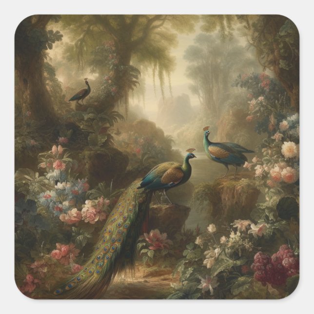 Ancient Grove Peacock Trio Sanct Square Sticker (Front)