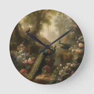 Ancient Grove Peacock Trio Sanctuary Dial Round Clock