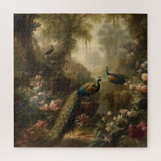 Ancient Grove Peacock Trio Sanctuary Mosaic Jigsaw Puzzle (Vertical)