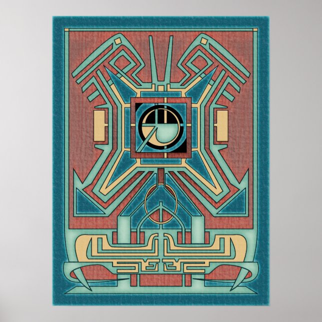Ancient Guardian  - Green & Red Geometric Abstract Poster (Front)