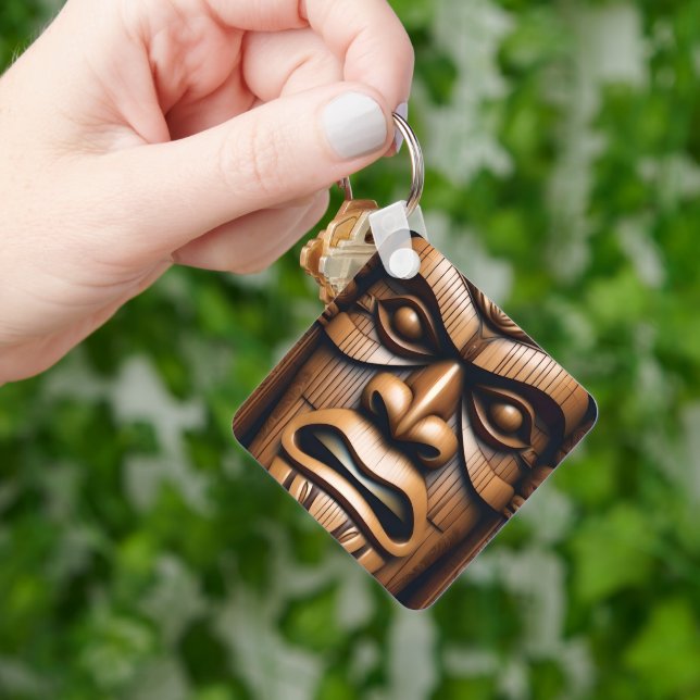 Ancient Guardians: Tiki Wood Art Keychain (Hand)