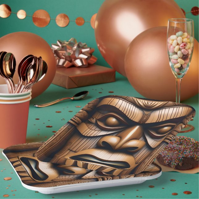 Ancient Guardians: Tiki Wood Art Paper Plates (Multi)