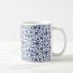 Ancient Handmade Blue Turkish Floral Tiles Pattern Coffee Mug