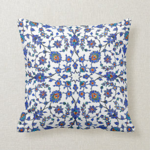Ancient Handmade Turkish Floral Tiles Pattern Throw Pillow
