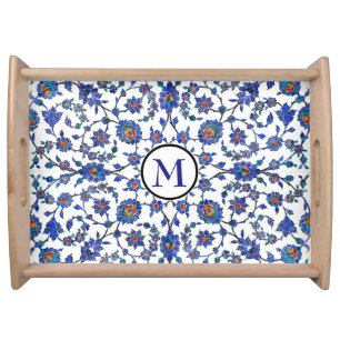 Ancient Handmade Turkish Floral Tiles Personalized Serving Tray