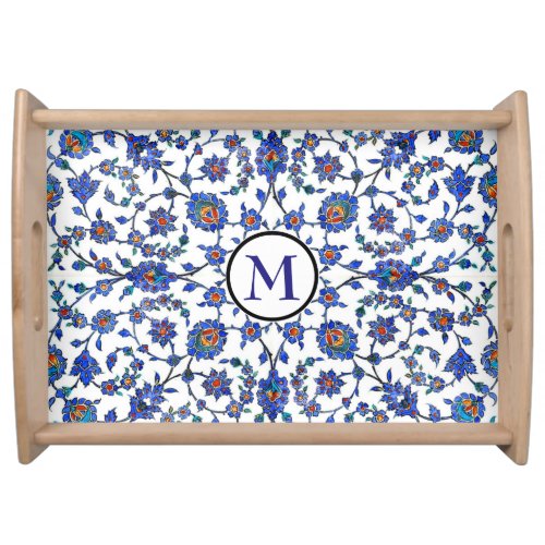 Ancient Handmade Turkish Floral Tiles Personalized Serving Tray