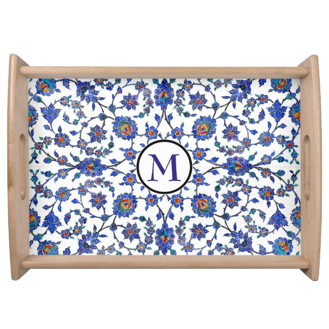 Ancient Handmade Turkish Floral Tiles Personalized Serving Tray (Front)