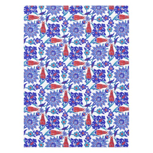 Ancient Handmade Turkish Floral Tulip Tile Pattern Tablecloth