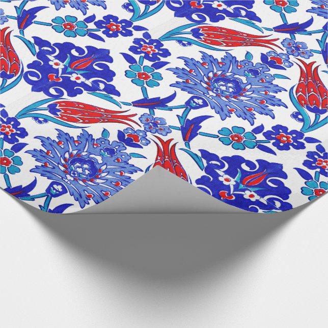 Ancient Handmade Turkish Floral Tulip Tile Pattern Wrapping Paper (Corner)