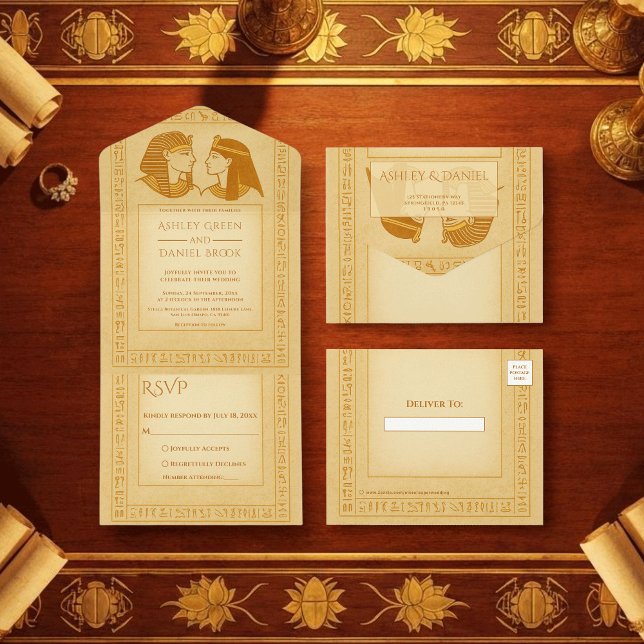 Ancient Hieroglyphs King & Queen Egyptian Wedding All In One Invitation (Creator Uploaded)