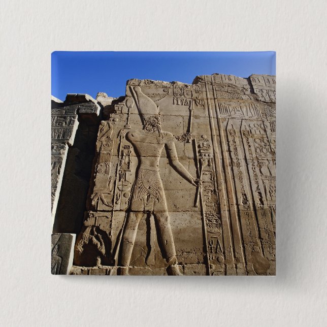 Ancient hieroglyphs on wall, Temple of Karnak, Pinback Button (Front)