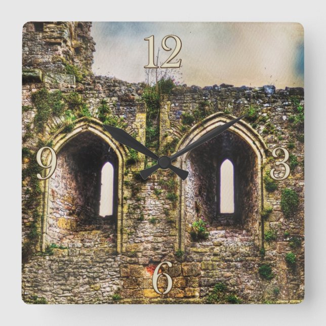 Ancient Historic Sites, Castle Ruins of Britain Square Wall Clock (Front)