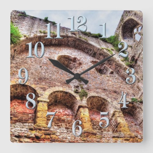 Ancient Historic Sites Castle Ruins of Britain Square Wall Clock