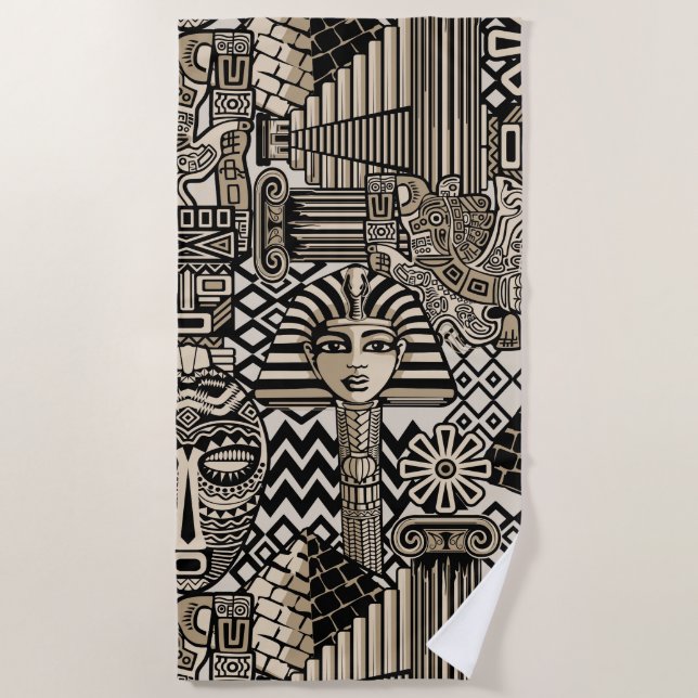 Ancient Historical Symbols Tattoo Style Beach Towel (Front)