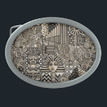 Ancient Historical Symbols Tattoo Style Belt Buckle<br><div class="desc">Egypt,  Africa,  Aztec,  Greece,  Mayan,  Masks,  Symbols,  Architecture Monochrome Collage,  Artistic Round Collage Vector Art Illustration Copyright BluedarkArt TheChameleonArt.</div>