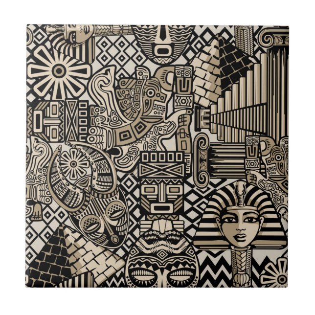 Ancient Historical Symbols Tattoo Style Ceramic Tile (Front)