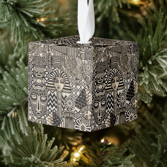 Ancient Historical Symbols Tattoo Style Cube Ornament (Tree)