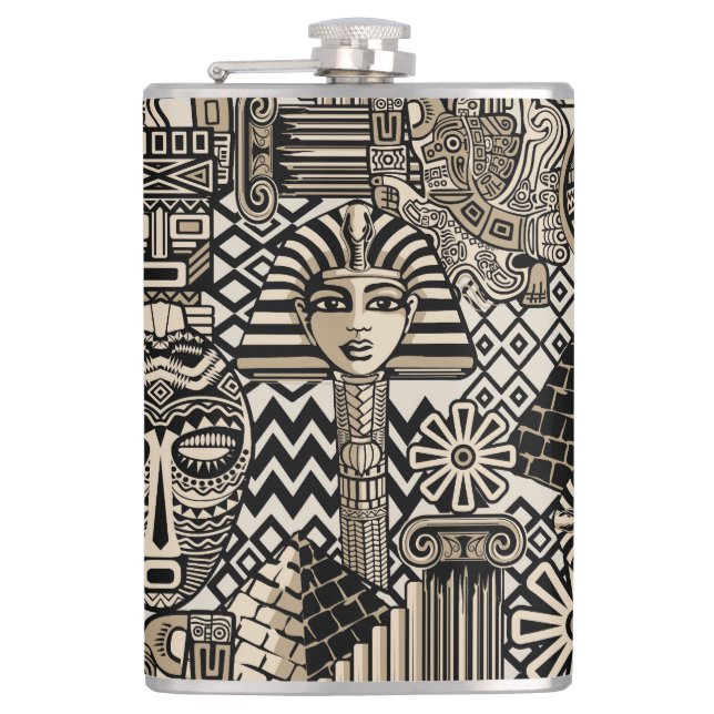 Ancient Historical Symbols Tattoo Style Flask (Front)
