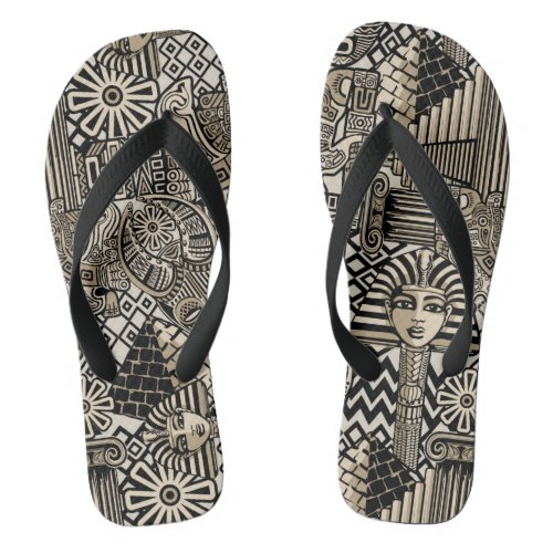 Ancient Historical Symbols Tattoo Style Flip Flops