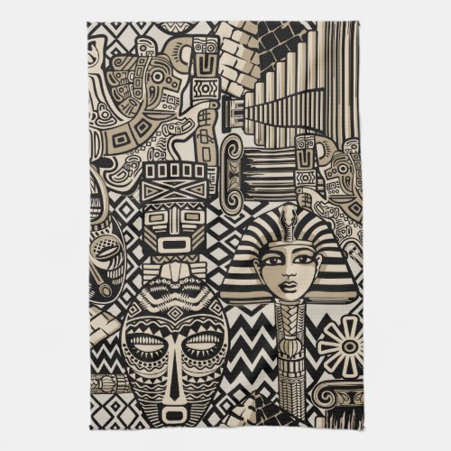 Ancient Historical Symbols Tattoo Style Kitchen Towel