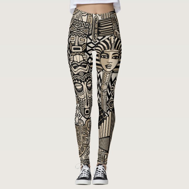 Ancient Historical Symbols Tattoo Style Leggings (Front)